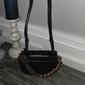 Stella Mc Cartney Black Croc-Embossed Falab Shagder Fover Tote.